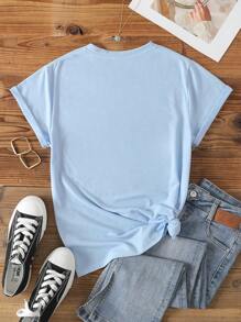 SHEIN LUNE Camiseta con mariposa con con estampado de corazón - Celeste - Ver 2