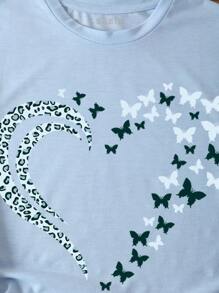 SHEIN LUNE Camiseta con mariposa con con estampado de corazón - Celeste - Ver 4