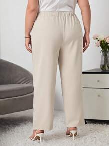 SHEIN Essnce بنطلون بحافة شق مقاس كبير - كاكي - مشاهدة 4