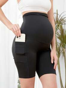 Premaman Pantaloncini da ciclismo con vita ampia con tasca del telefono - nero - Visualizzare 7