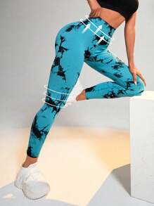 紮染寬腰帶運動打底褲 - 青碧色 - 查看 2