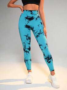 紮染寬腰帶運動打底褲 - 青碧色 - 查看 3