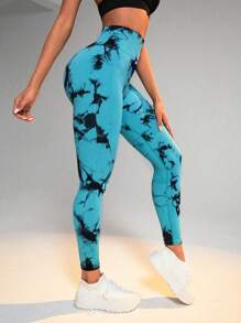 紮染寬腰帶運動打底褲 - 青碧色 - 查看 4