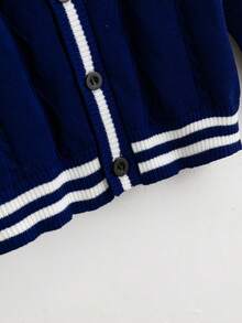 SHEIN Young Boy Striped Trim Button Up Cardigan - Navy Blue - View 5