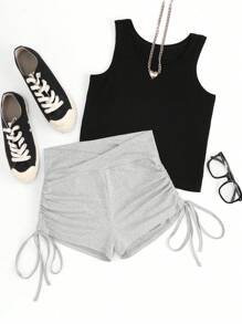 SHEIN Unity 素色側抽繩短褲 - 灰色 - 查看 1