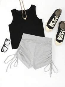 SHEIN Unity 素色側抽繩短褲 - 灰色 - 查看 2