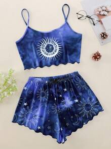 Plus Galaxy Print Tie Dye Pyjama Set - Blue - View 1