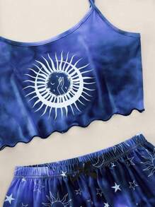 Plus Galaxy Print Tie Dye Pyjama Set - Blue - View 5