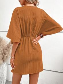 SHEIN LUNE 深V領蝙蝠袖連衣裙