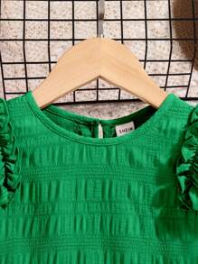 SHEIN Young Girl Loose Butterfly Sleeve Keyhole Back Dress, Suitable For Spring And Summer - Green - View 5