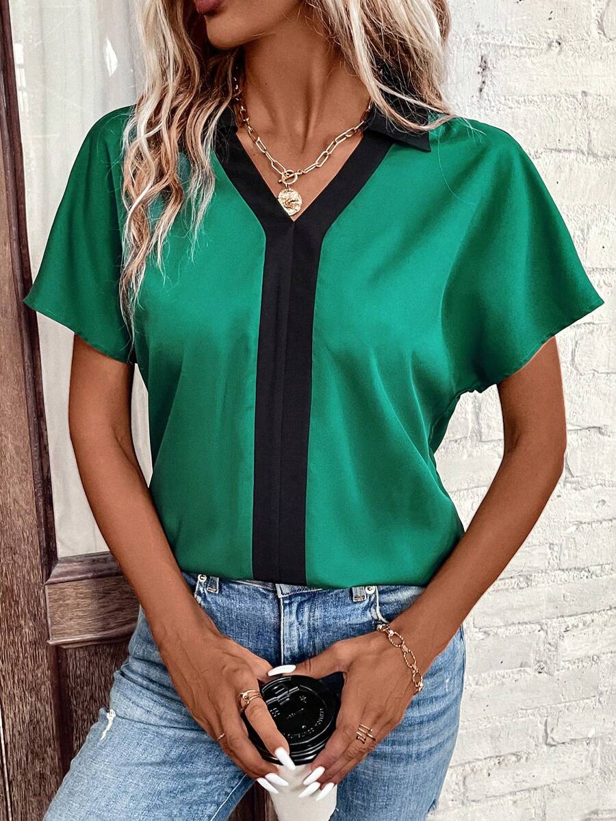 EMERY ROSE 拼接邊蝙蝠袖襯衫 - 彩色 - 查看 1