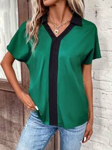 EMERY ROSE 拼接邊蝙蝠袖襯衫 - 彩色 - 查看 4