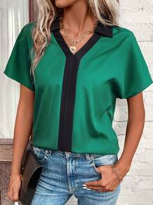 EMERY ROSE 拼接邊蝙蝠袖襯衫 - 彩色 - 查看 5