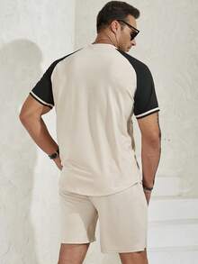 Aesthetic Post 男士大码字母圖案插肩袖襯衫&短褲