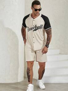 Aesthetic Post 男士大码字母圖案插肩袖襯衫&短褲