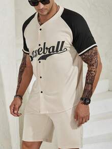 Aesthetic Post 男士大码字母圖案插肩袖襯衫&短褲