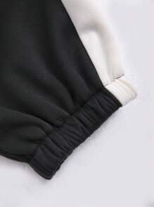 Aesthetic Post 男士字母圖案撞色插肩袖運動衫&腰部抽繩衛褲 - 黑色 - 查看 4