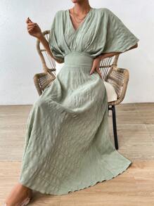 Chiquease Chất rắn tay cánh Váy chữ A - Màu xanh Bạc hà - Xem 1