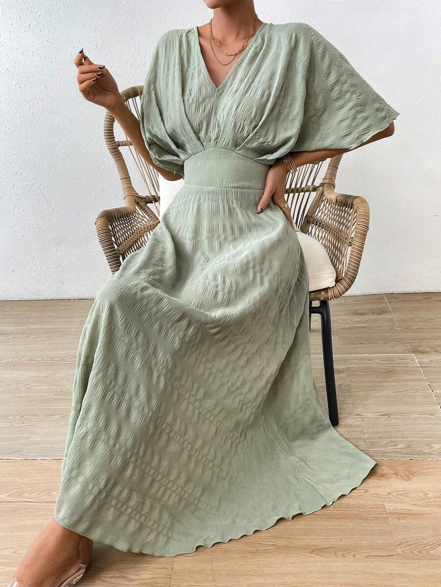 Chiquease Chất rắn tay cánh Váy chữ A - Màu xanh Bạc hà - Xem 1