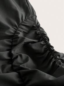 SHEIN ICON Pantalones unicolor fruncido de cintura con cordón - Negro - Ver 4