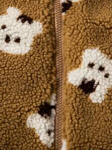 SHEIN Baby Girl Bear Pattern Zip Up Teddy Jacket - Khaki - View 4