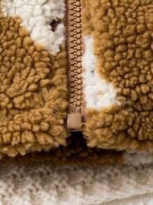 SHEIN Baby Girl Bear Pattern Zip Up Teddy Jacket - Khaki - View 5