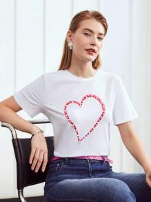 MOTF PREMIUM Camiseta con perla en forma de corazón - Blanco - Ver 2