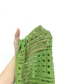 SHEIN Swim Hollow Out Knitted Cover Up Dress,Summer Beach - Green - View 8