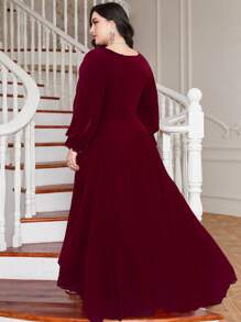 Plus V Neck Chiffon Bridesmaid Dress - Burgundy - View 4