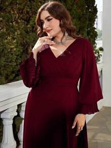 Plus V Neck Chiffon Bridesmaid Dress - Burgundy - View 7