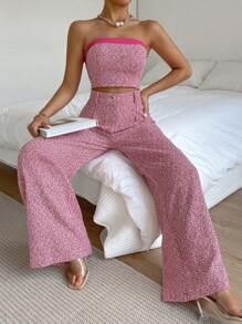 SHEIN LUNE Solid Tube Top & Wide Leg Pants - Multicolor - View 1