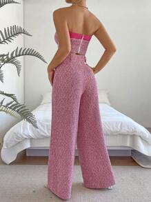SHEIN LUNE Solid Tube Top & Wide Leg Pants - Multicolor - View 2