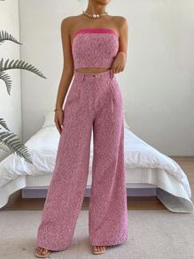 SHEIN LUNE Solid Tube Top & Wide Leg Pants - Multicolor - View 3