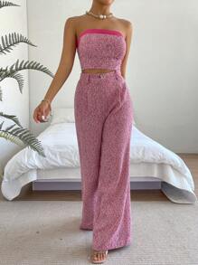 SHEIN LUNE Solid Tube Top & Wide Leg Pants - Multicolor - View 4