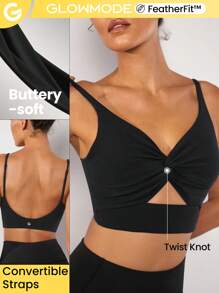 GLOWMODE FeatherFit™ Xoắn Nút Không lưng Bras thể thao Hỗ trợ ánh sáng - màu đen - Xem 1