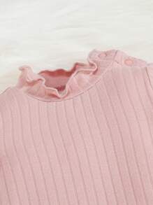 SHEIN 木耳邊 羅紋針織 前蝴蝶結純色嬰童（女）套裝 - 淺粉色 - 查看 3