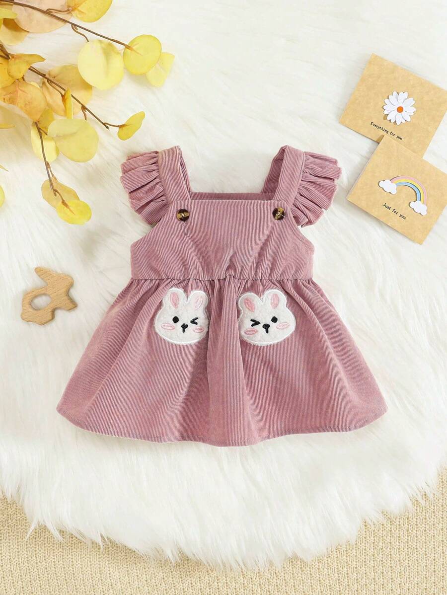 SHEIN Baby Girl Cartoon Pattern Ruffle Trim Corduroy Dress | SHEIN USA