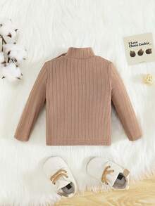 SHEIN Newborn Baby Boy Mock Neck Thermal Top - Mocha Brown - View 2