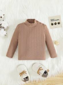 SHEIN Newborn Baby Boy Mock Neck Thermal Top - Mocha Brown - View 3