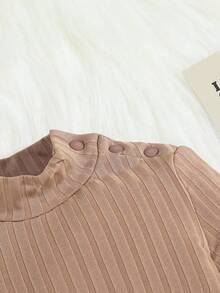 SHEIN Newborn Baby Boy Mock Neck Thermal Top - Mocha Brown - View 4