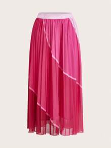 SHEIN Clasi 撞色百褶半身裙 - 玫紅色 - 查看 1