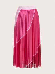 SHEIN Clasi 撞色百褶半身裙 - 玫紅色 - 查看 2