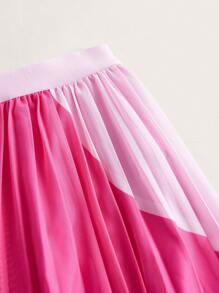 SHEIN Clasi 撞色百褶半身裙 - 玫紅色 - 查看 3