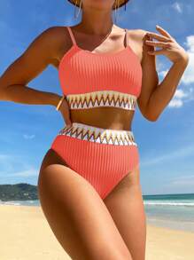 Chevron Ruy băng Bộ đồ bơi Bikini - Màu Hồng  San hô - Xem 4