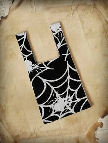 ROMWE Academia Trung bình Túi Móc Giải trí Đồ họa mạng nhện Đối với Mua sắm - Đen và trắng - Xem 2