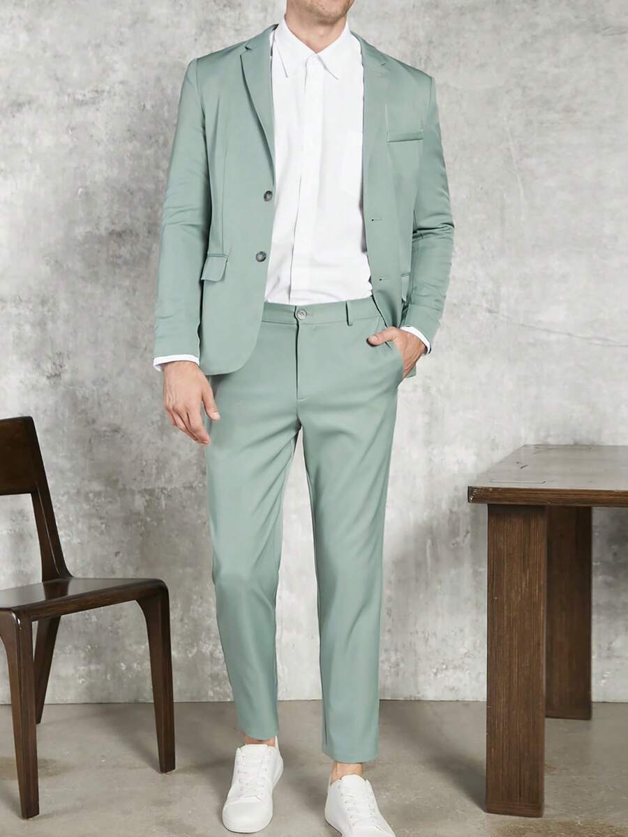 Manfinity NiteLyfe Men Solid Single Breasted Blazer & Trousers Suit Set Without Shirt - Green - View 1