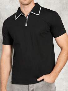 Manfinity VCAY 男士拼接邊1/4拉鍊POLO衫