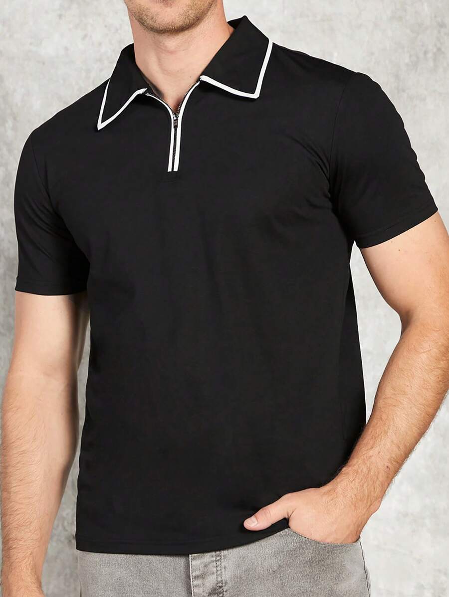 Manfinity VCAY 男士拼接邊1/4拉鍊POLO衫