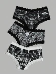 IamYouth Goth 3pack Skull Print Contrast Lace Panty Set - Multicolor - View 2