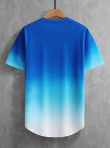 Manfinity Homme Men Ombre Curved Hem Tee Without Necklace - Blue and White - View 2
